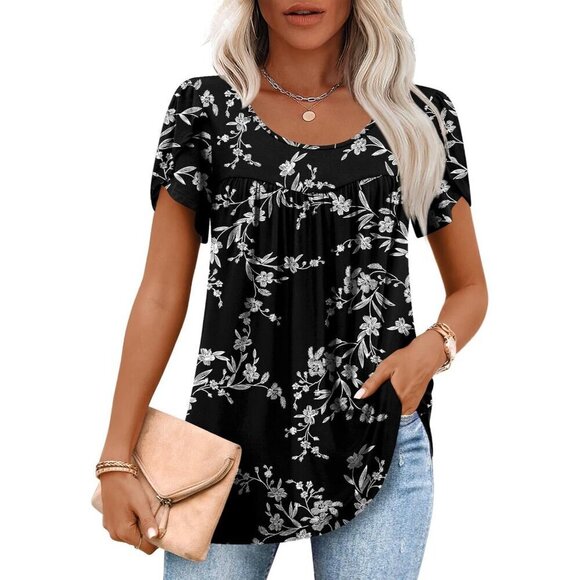 Tops - Women's Rayon Spandex Tunic Top Casual Dressy Loose Fit Short Sleeve